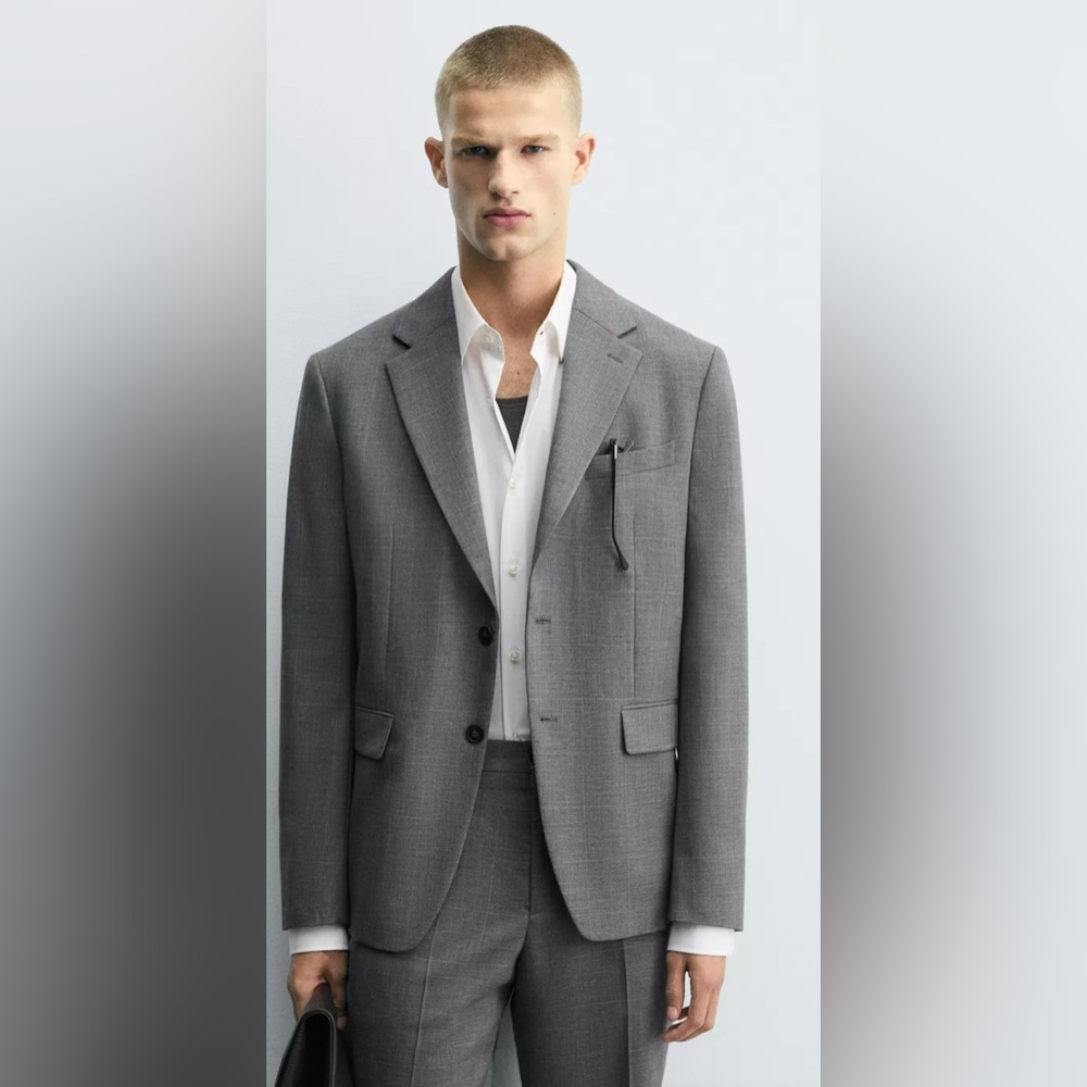 Zara Man regular fit gray blazer flap pockets size 44
